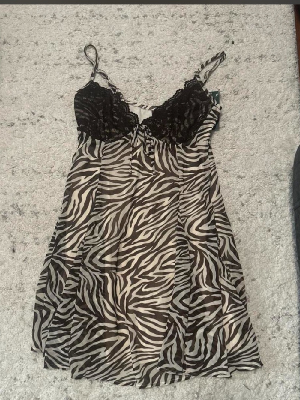 wild fable Black and Cream Zebra-Print Lace Chemise